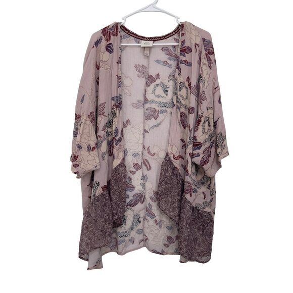 Knox Rose Womens Boho Floral Kimono Cardigan Jacket Size L Burgandy /Pink - Picture 1 of 11